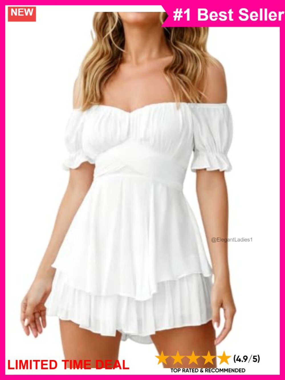 Off Shoulder Puff Sleeve Ruffle Corset Romper Mini Dress